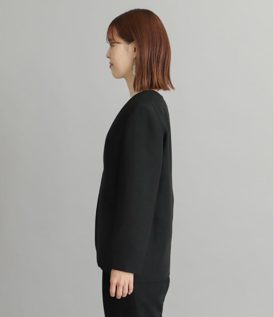 DOORS ノーカラーVネックロングジャケット ブラック M