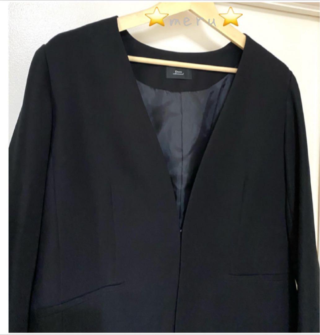 DOORS ノーカラーVネックロングジャケット ブラック M