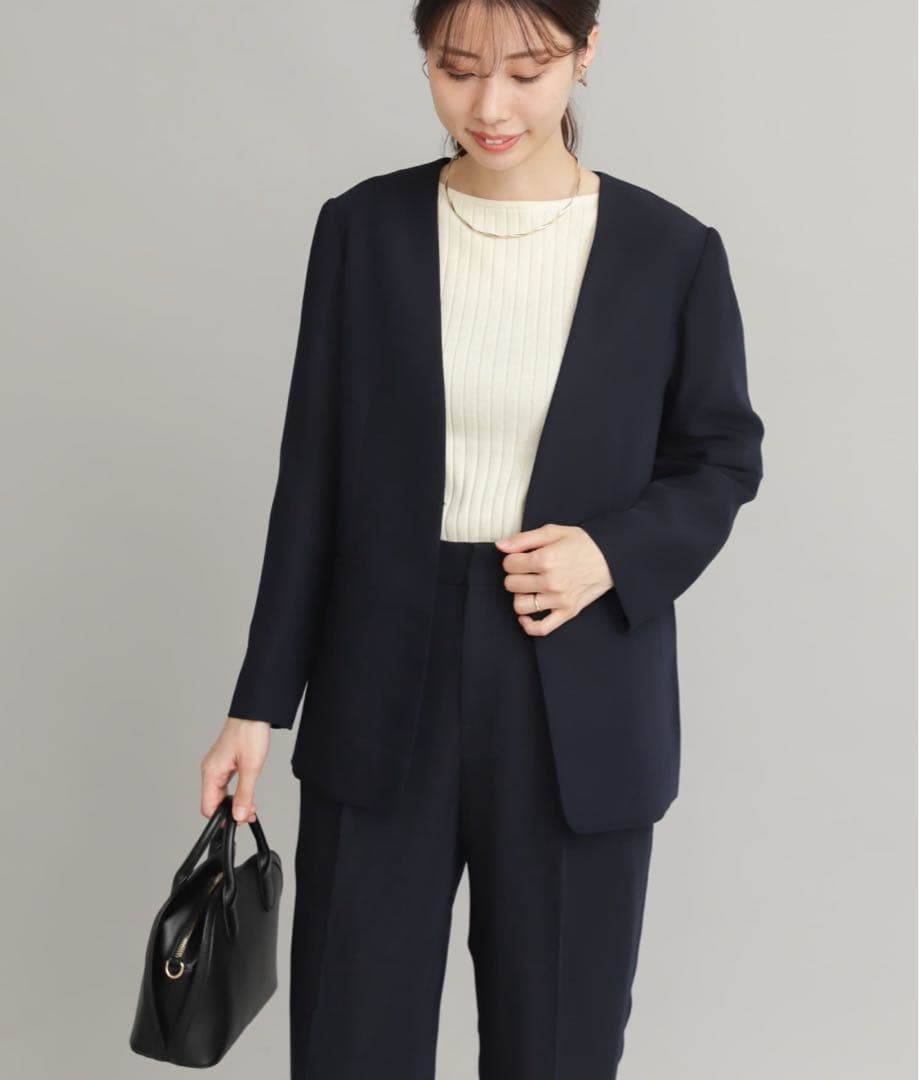 DOORS ノーカラーVネックロングジャケット ブラック M