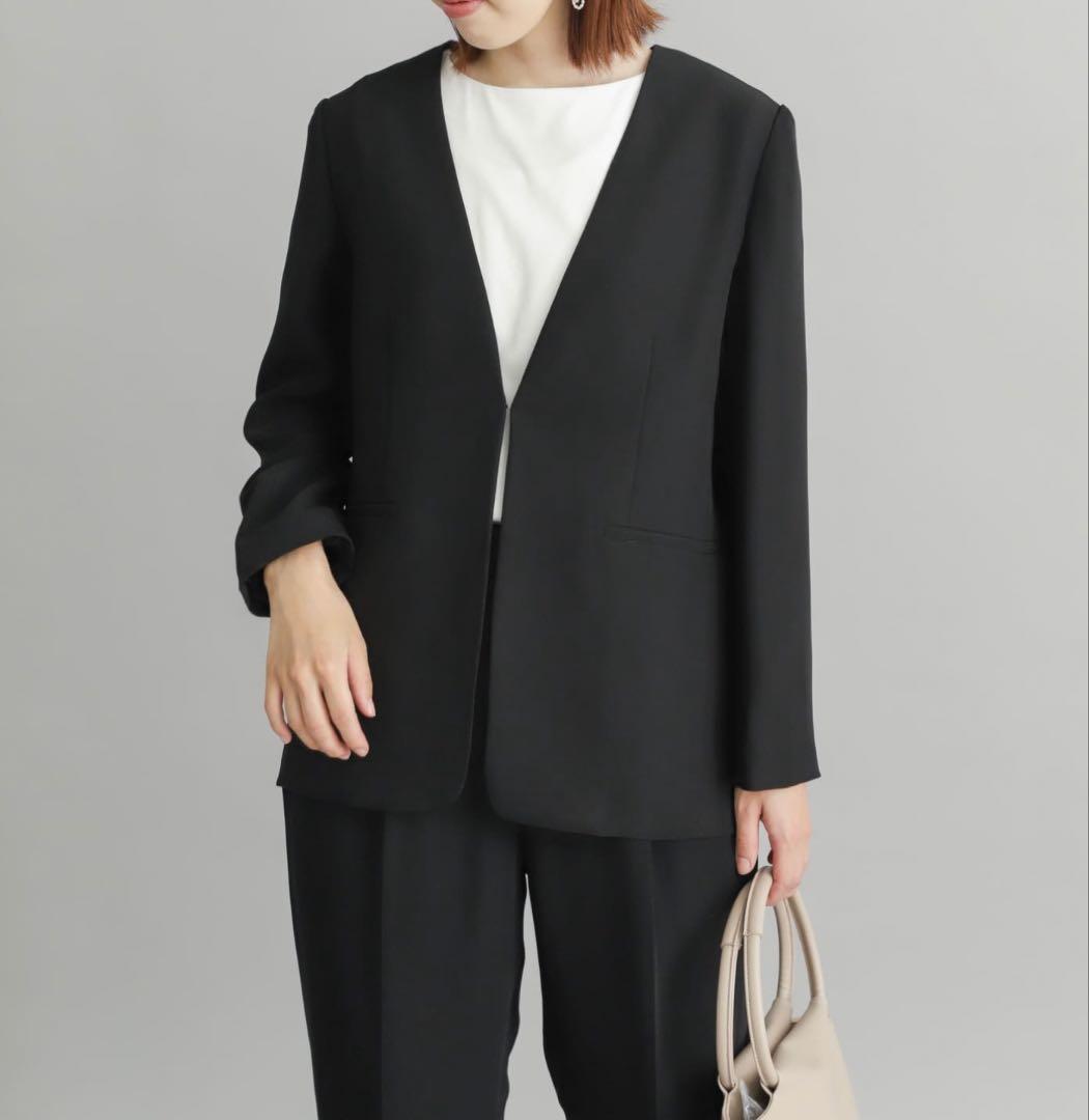 DOORS ノーカラーVネックロングジャケット ブラック M