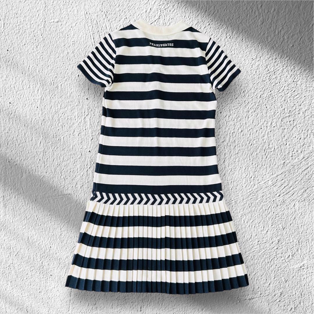【美品】パーリーゲイツ 薄手ニット ワンピース ボーダー プリーツ スカート
