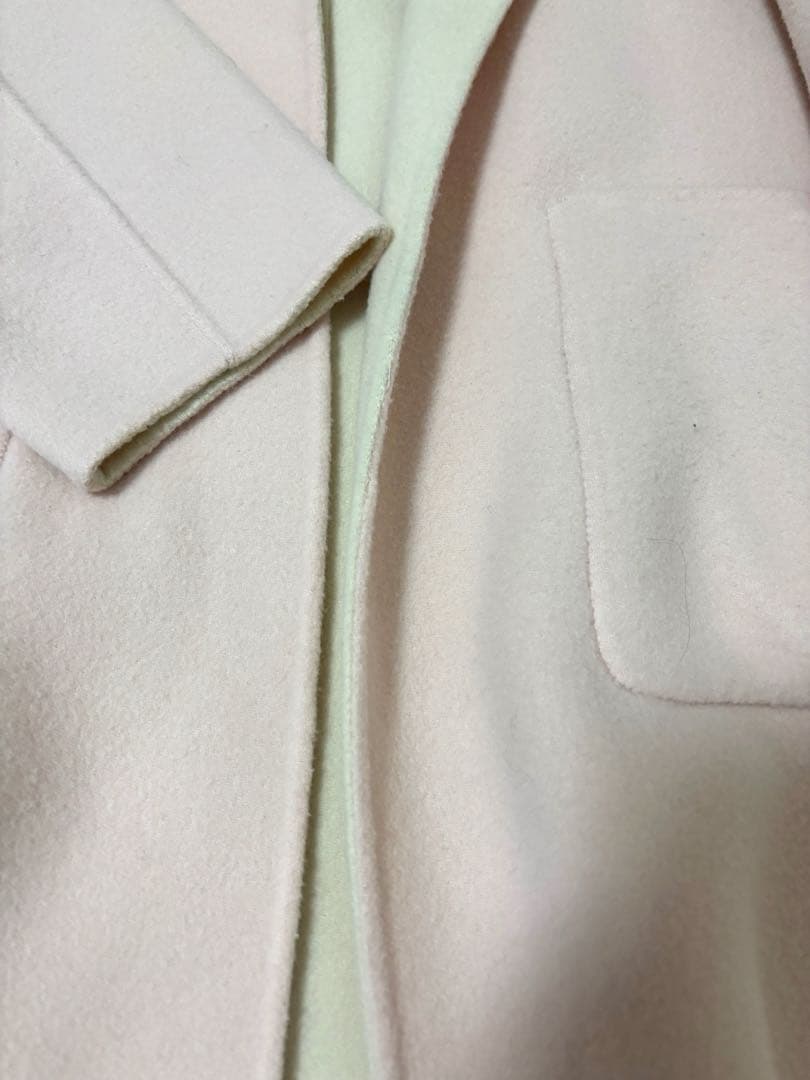 ノーリーズソフィピンクホワイトノーカラーロングジャケットバイカラー