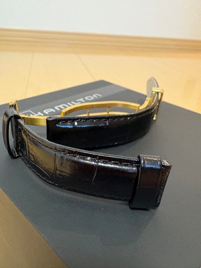 ★HAMILTON★ベンチュラ純正/クロコダイル型押しベルト(ゴールド)