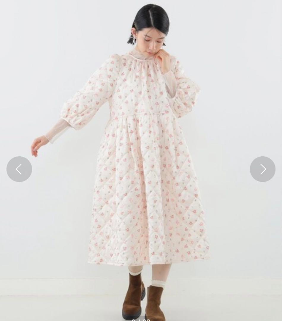 carolina glaser フラワーリボン キルティングワンピース