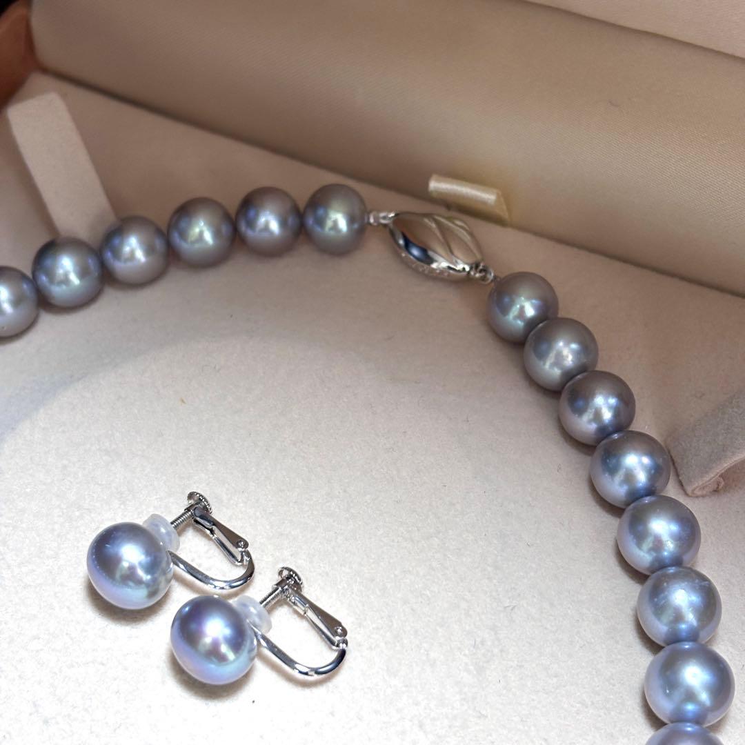超大珠✨ パール ネックレス イヤリング 9.8-10.5　SILVER 本真珠