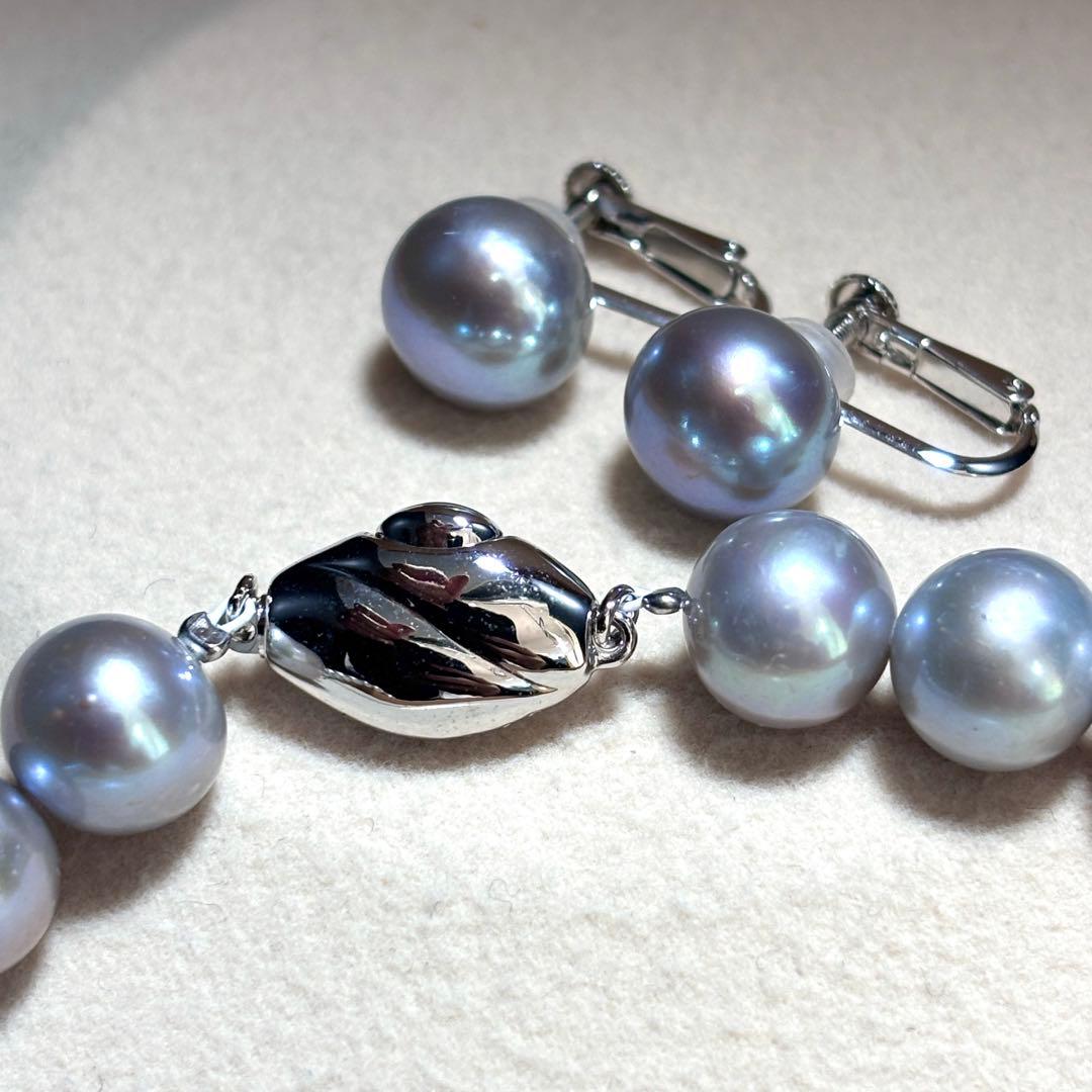 超大珠✨ パール ネックレス イヤリング 9.8-10.5　SILVER 本真珠