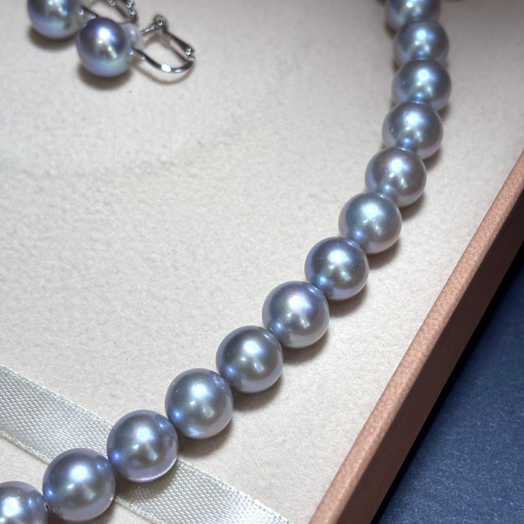 超大珠✨ パール ネックレス イヤリング 9.8-10.5　SILVER 本真珠