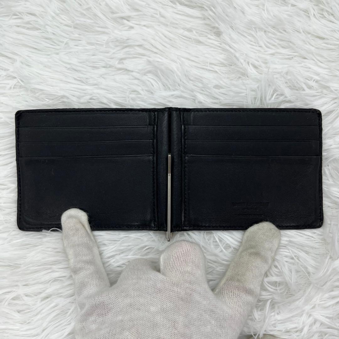 美品✨サンローラン　二つ折り　クロコ　マネークリップ　型押し　レザー　ブラック
