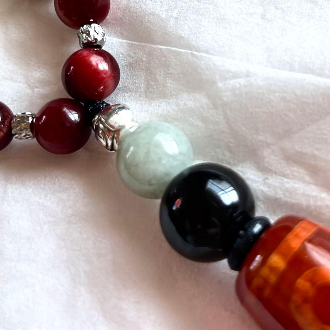 「龍紋 老礦 九眼天珠 薬師珠」赤天珠 天然石 御守り ネックレス 黒北投石