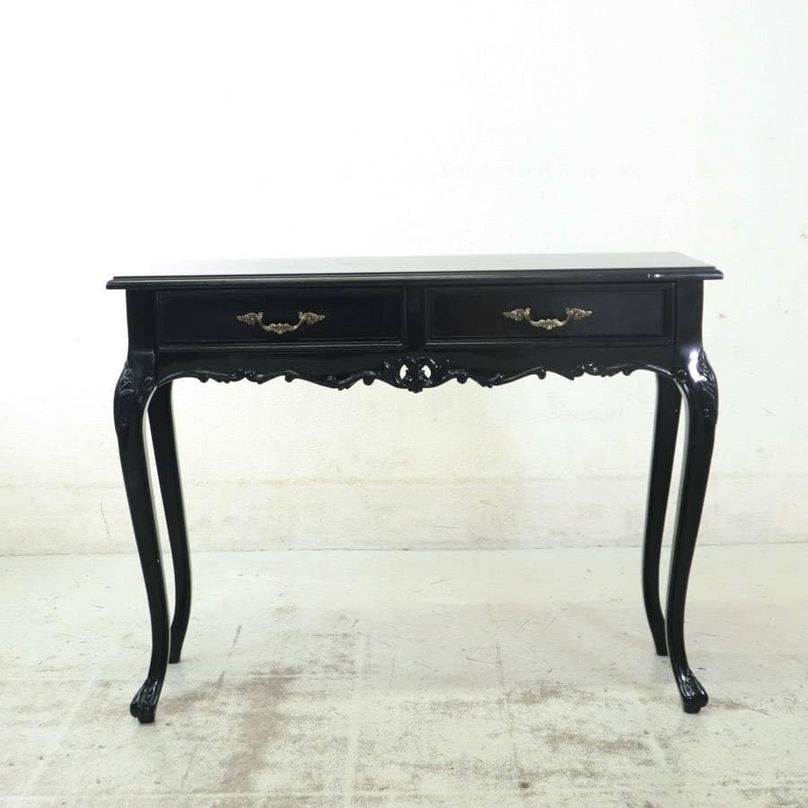 フレンチアンティーク調 猫脚 コンソールデスク サイドテーブル 黒 ロココ調