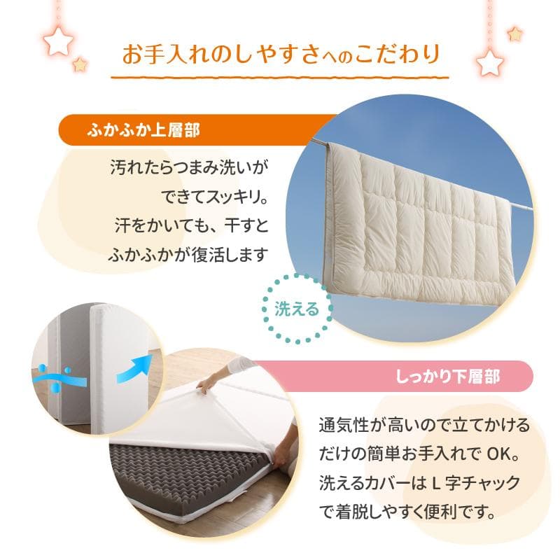 敷布団セット　300cm幅　厚さ15センチ　上層部+下層部セット　アイボリー