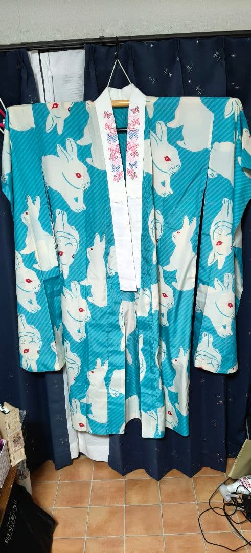 ウサギ柄 水色 長襦袢(ふりふ)