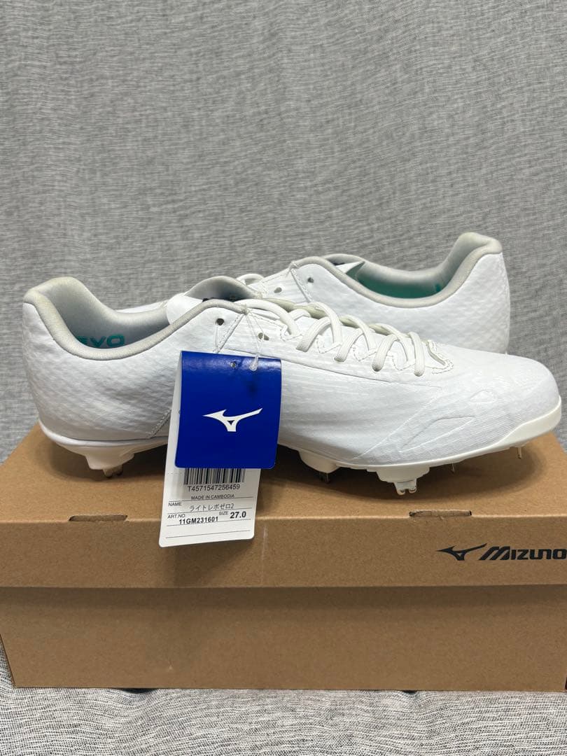 27.0 野球 スパイク 金具 ミズノ ライトレボゼロ2 白スパイク 紐 軽量