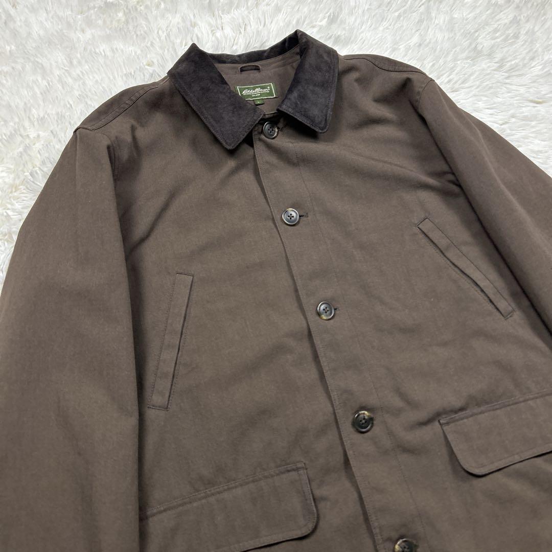 極美品　エディーバウアー　ポリエステルジャケット 豚革襟 カバーオール　L