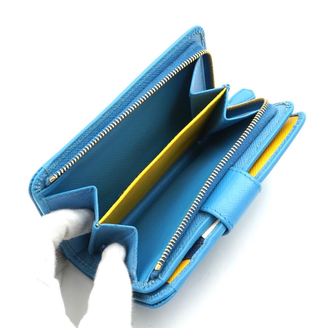 ✨プレゼント梱包　箱保証書付き✨　PRADA ミニ財布　サフィアーノ　L字　水色