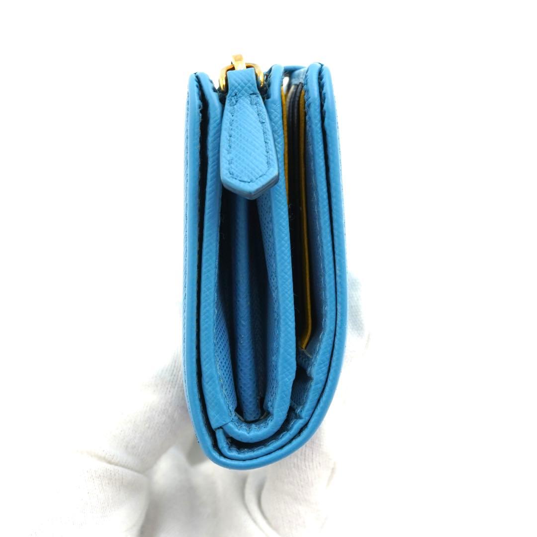 ✨プレゼント梱包　箱保証書付き✨　PRADA ミニ財布　サフィアーノ　L字　水色