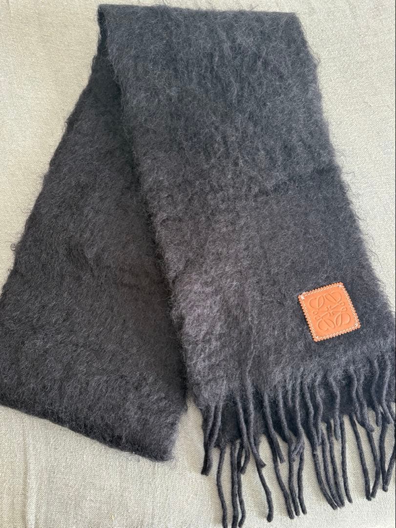 LOEWE マフラー モヘア アナグラム フリンジ ブラック ロング