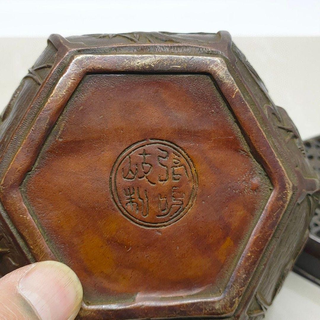 銅製 提梁暖手炉 喜上枝頭手提げ暖手炉 香炉 香道具 装飾品 工芸品 置物