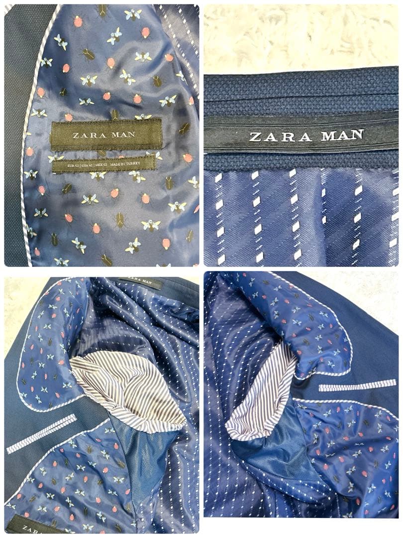 新品✨ZARA MAN スーツ セットアップ 52 大きいサイズ 総柄裏地