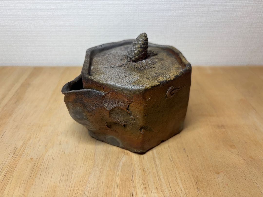 51.備前焼 宝瓶 登り窯 松 まつ マツ 6角 手びねり 急須