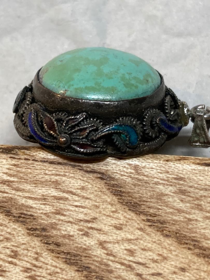 ヴィンテージ トルコ石 ターコイズ 七宝焼 ペンダントトップ 金彩？