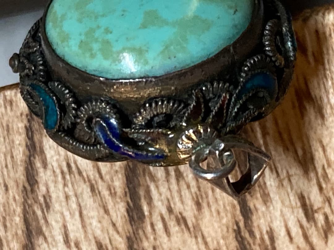 ヴィンテージ トルコ石 ターコイズ 七宝焼 ペンダントトップ 金彩？