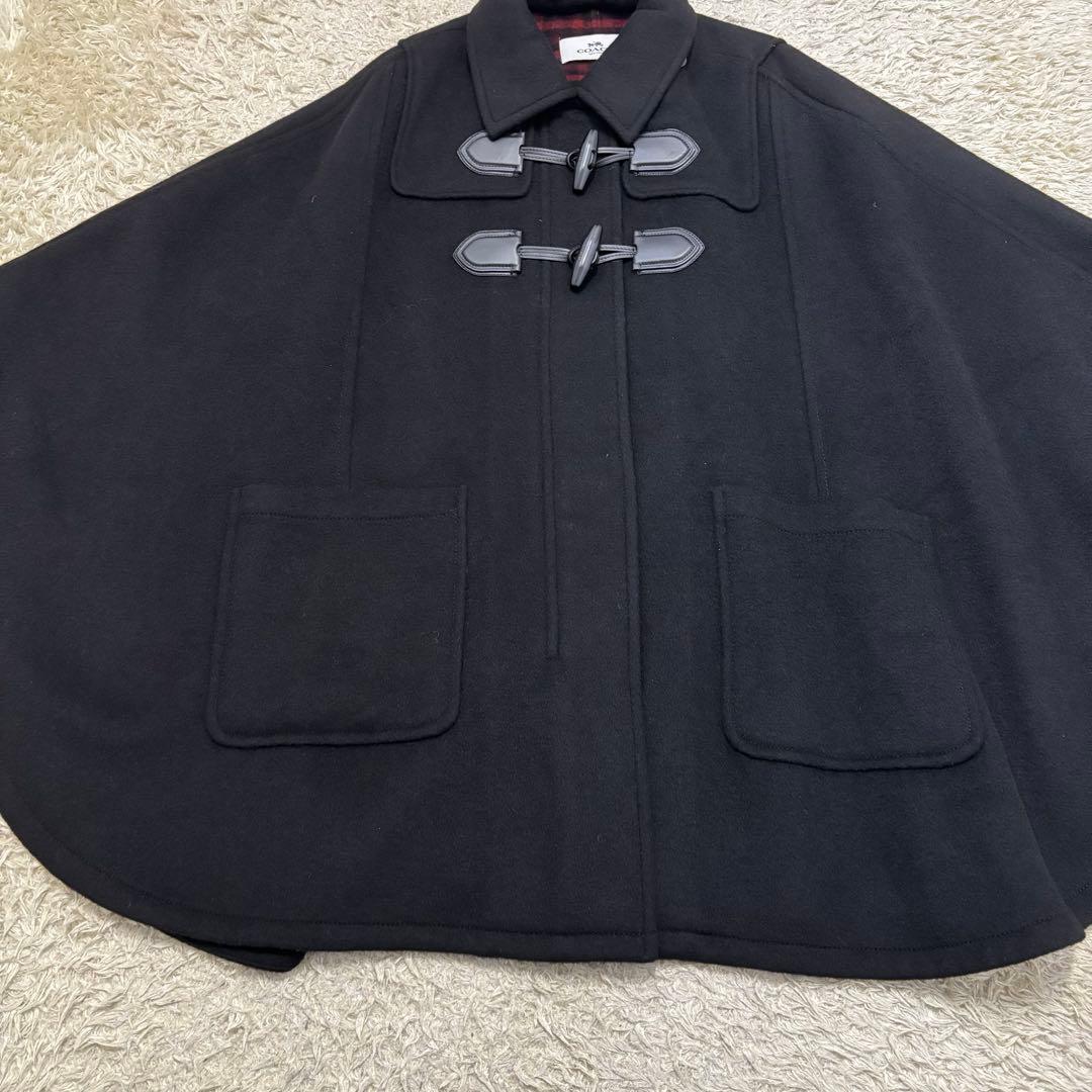 コーチ　ポンチョコート　ケープ　ダッフルコート チェック柄　牛革　黒