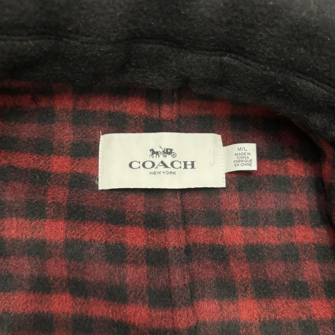 コーチ　ポンチョコート　ケープ　ダッフルコート チェック柄　牛革　黒