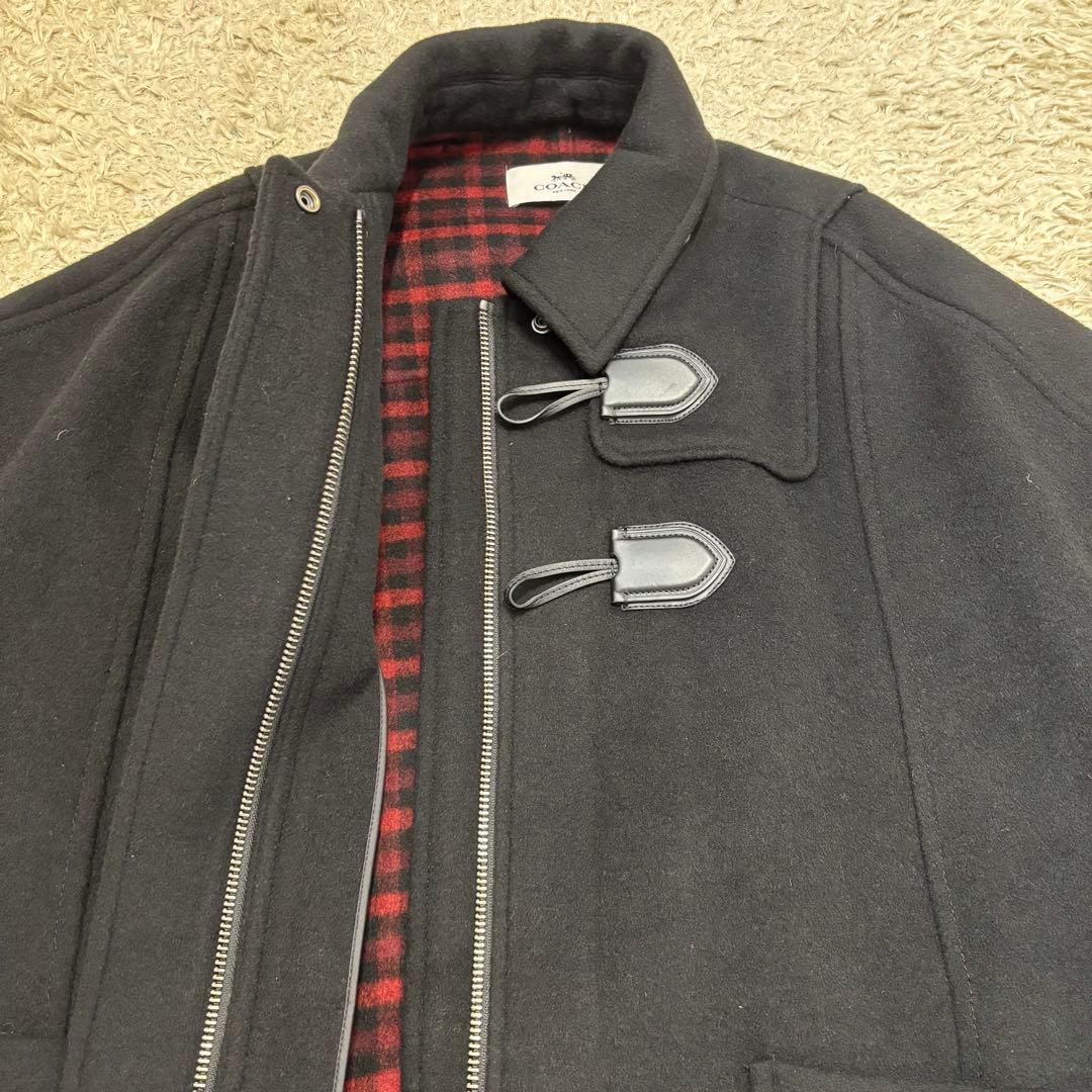 コーチ　ポンチョコート　ケープ　ダッフルコート チェック柄　牛革　黒