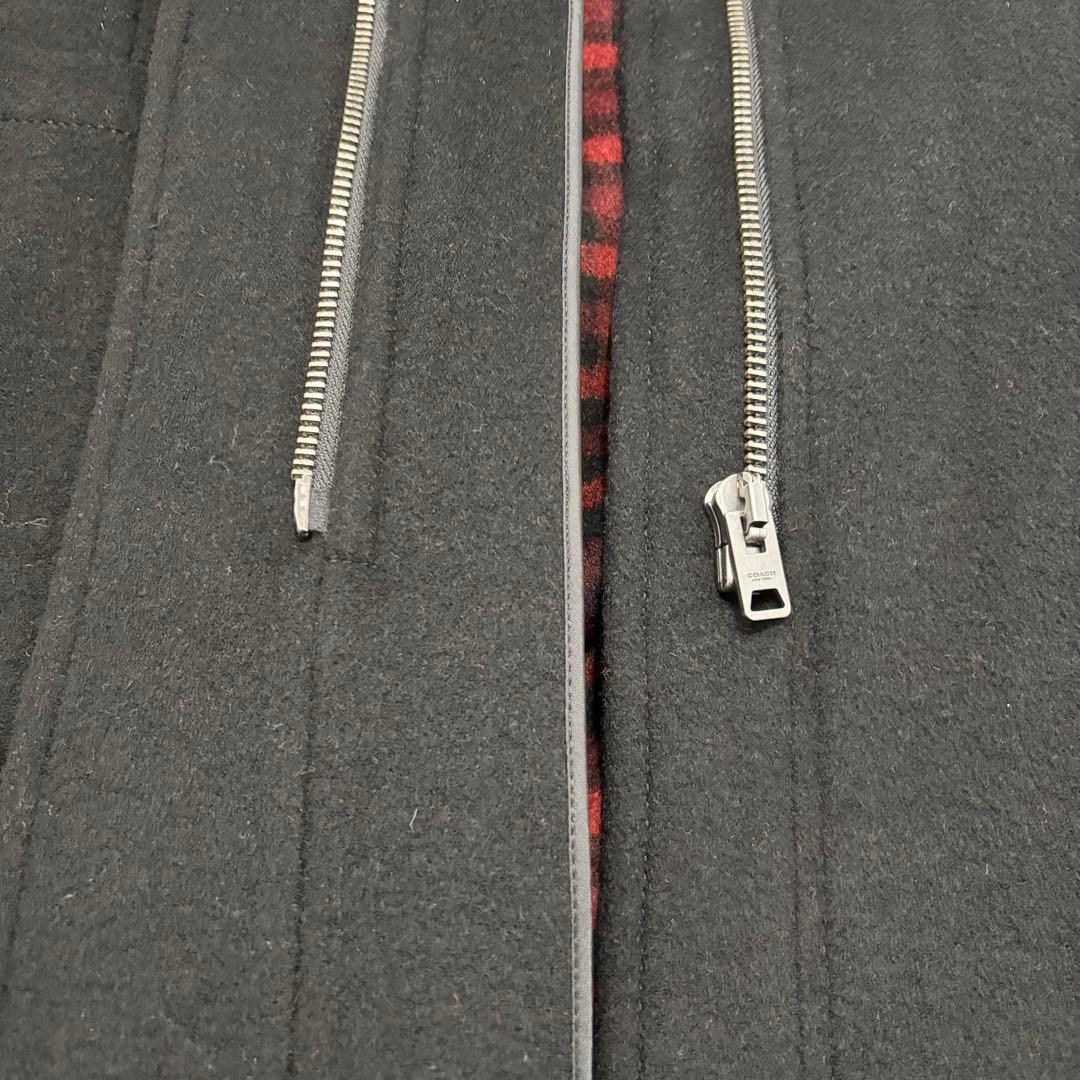 コーチ　ポンチョコート　ケープ　ダッフルコート チェック柄　牛革　黒