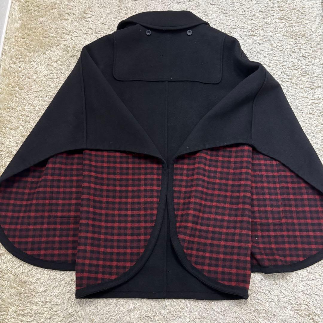 コーチ　ポンチョコート　ケープ　ダッフルコート チェック柄　牛革　黒