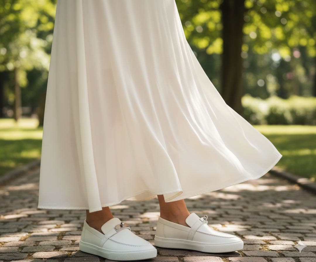 36.5 HERMES ホワイトレザー ローファー モカシン　ケリー　金具