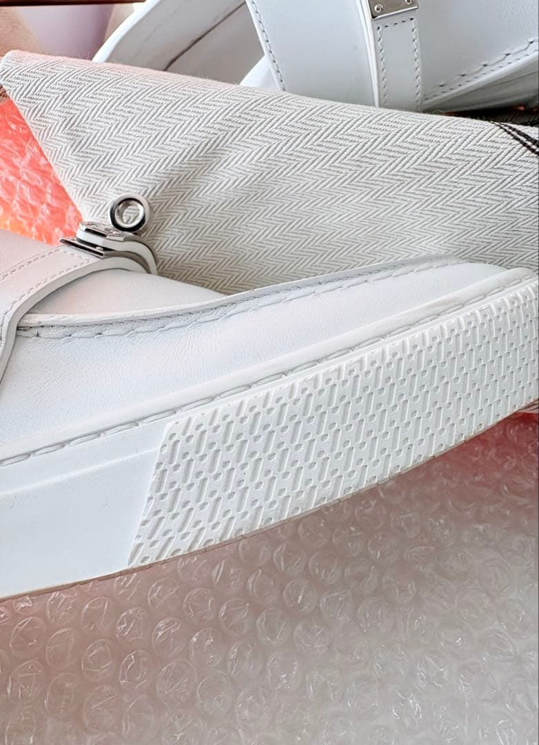 36.5 HERMES ホワイトレザー ローファー モカシン　ケリー　金具