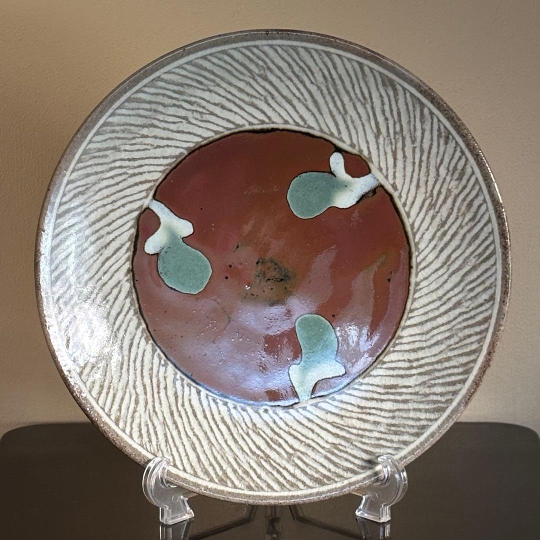 益子焼 島岡達三 象嵌皿 大皿 9寸皿 27.4cm 人間国宝 共箱