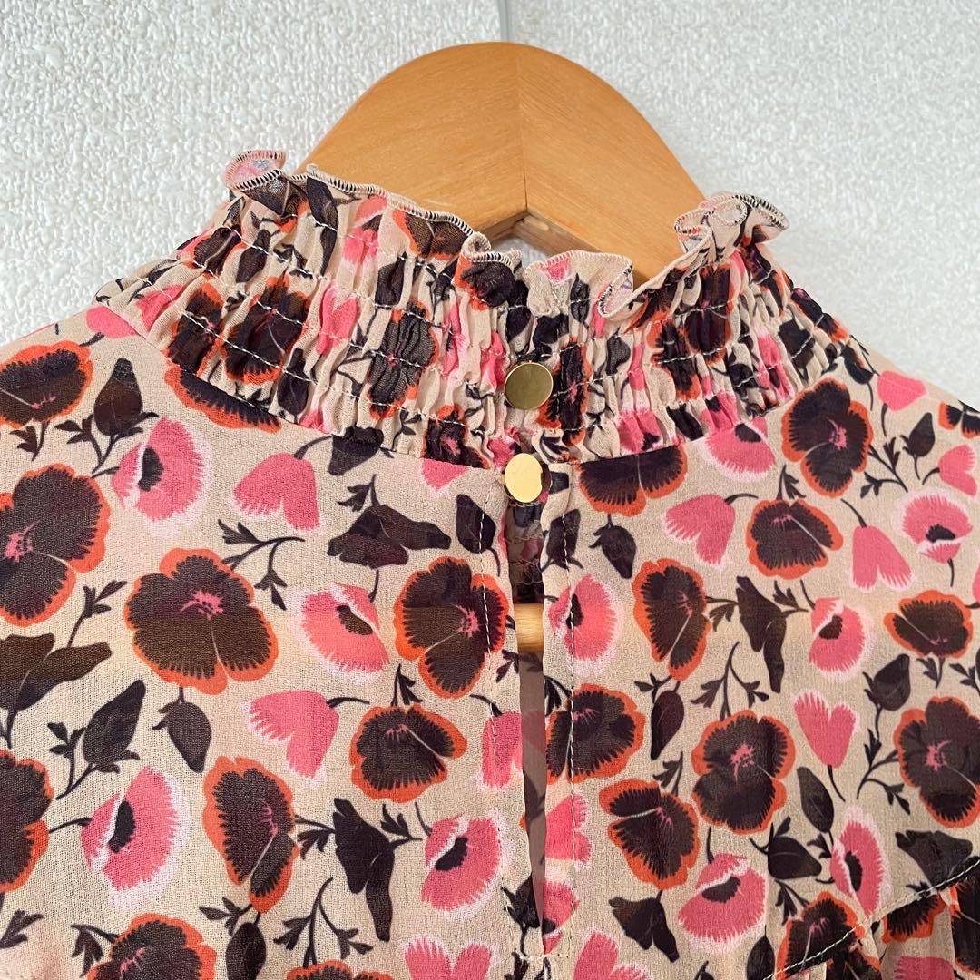 アナイ 36 パンジー柄　シャーリング　ロングワンピース