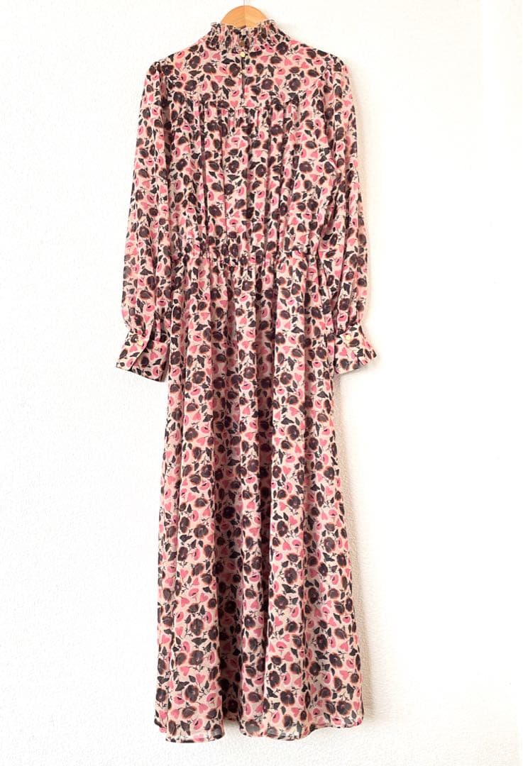 アナイ 36 パンジー柄　シャーリング　ロングワンピース