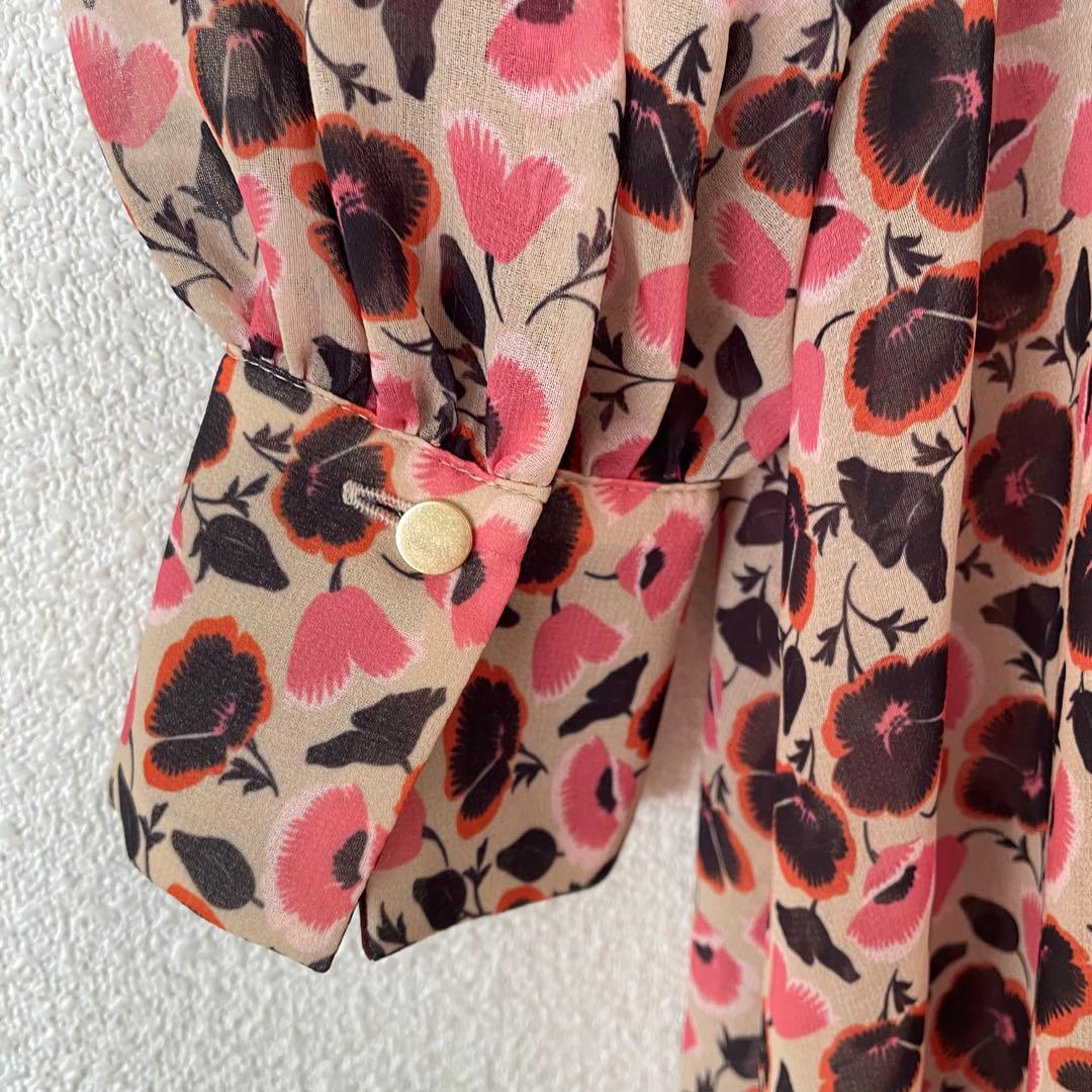 アナイ 36 パンジー柄　シャーリング　ロングワンピース