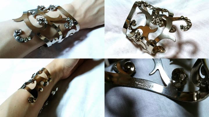 正規美 レア ヴェルサーチ ゴシックバングル シルバー×石 特大! ブレスレット