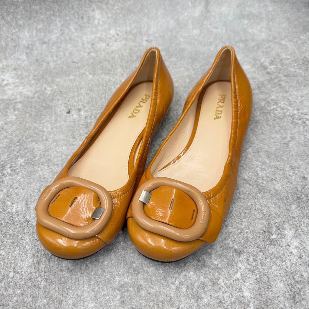 靴 Prada Buckle Flat Pumps Leather 23cm