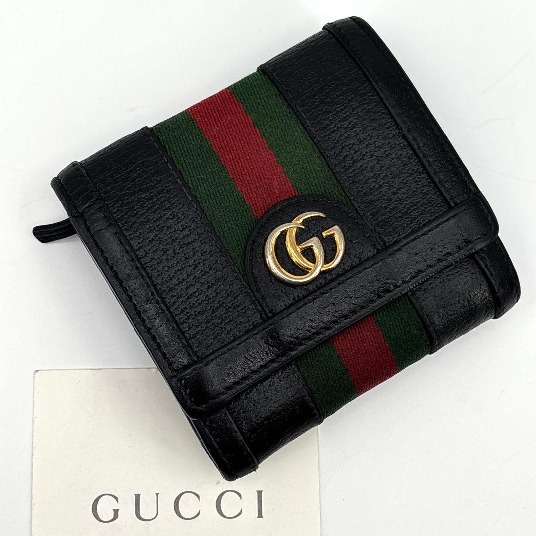 美品】GUCCI グッチ レザー シェリーライン 折り財布　GGマーモント　金具