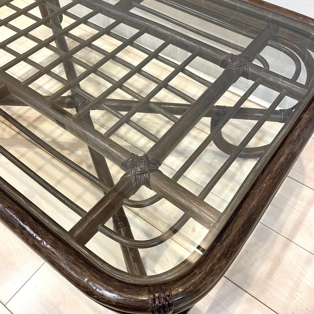 ラタン家具 和モダン 籐 ガラステーブル ローテーブル レトロ　ヴィンテージ