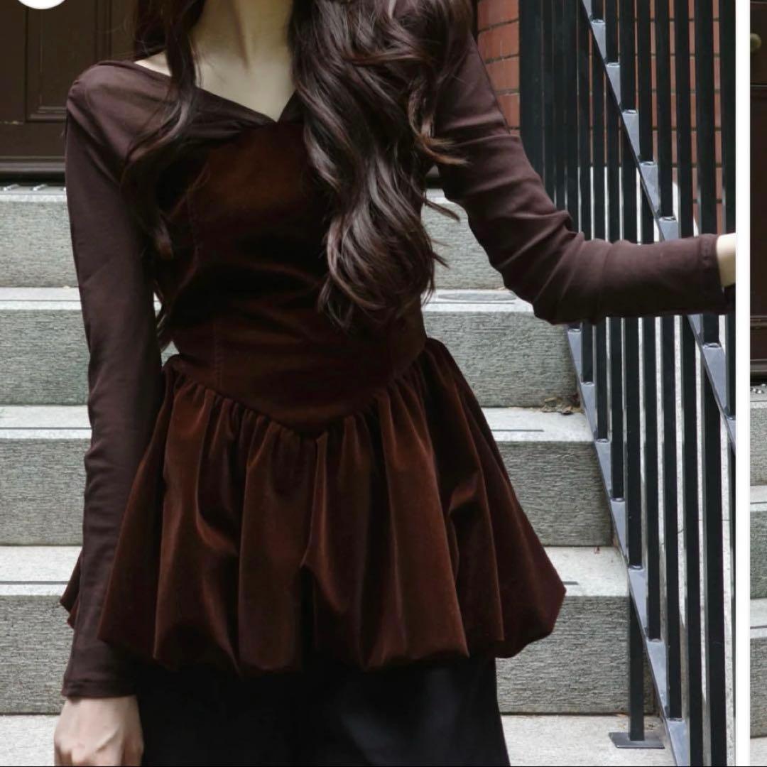 新品タグ付　poláura ベロアビスチェバルーントップス ブラウン