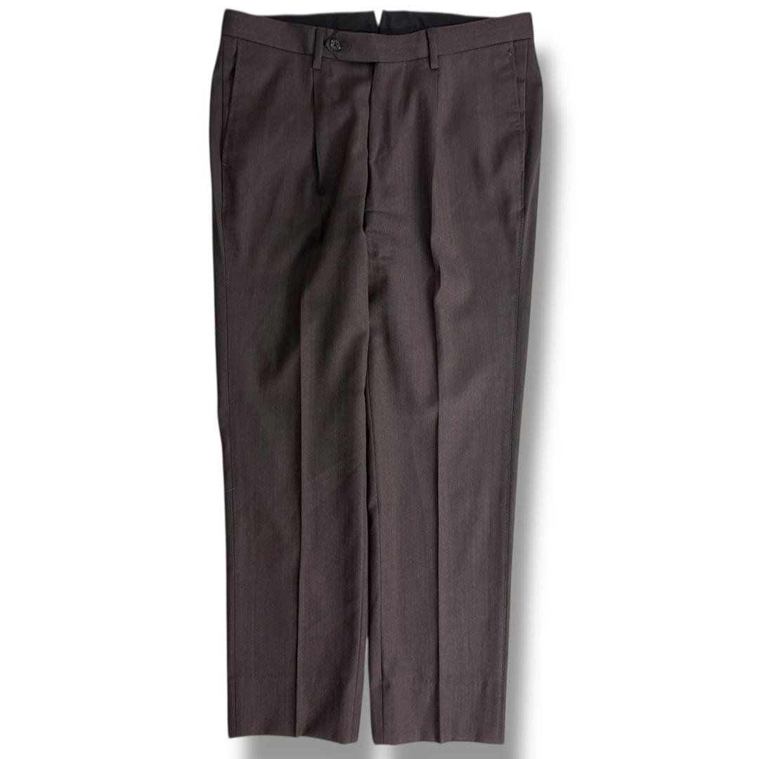 J3598 美品 ブリッラペルイルグスト カノニコ生地ヘリンボーンスーツ 茶46