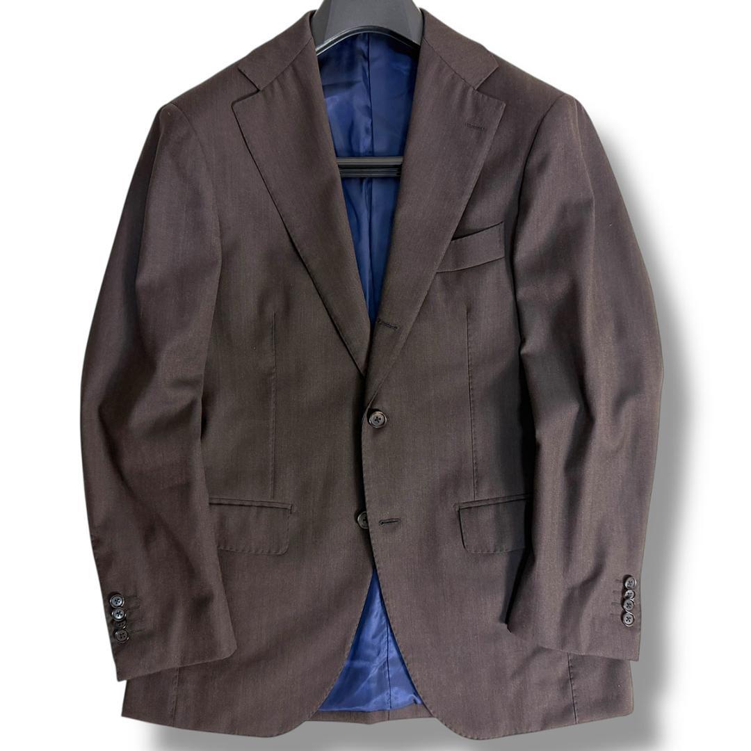 J3598 美品 ブリッラペルイルグスト カノニコ生地ヘリンボーンスーツ 茶46