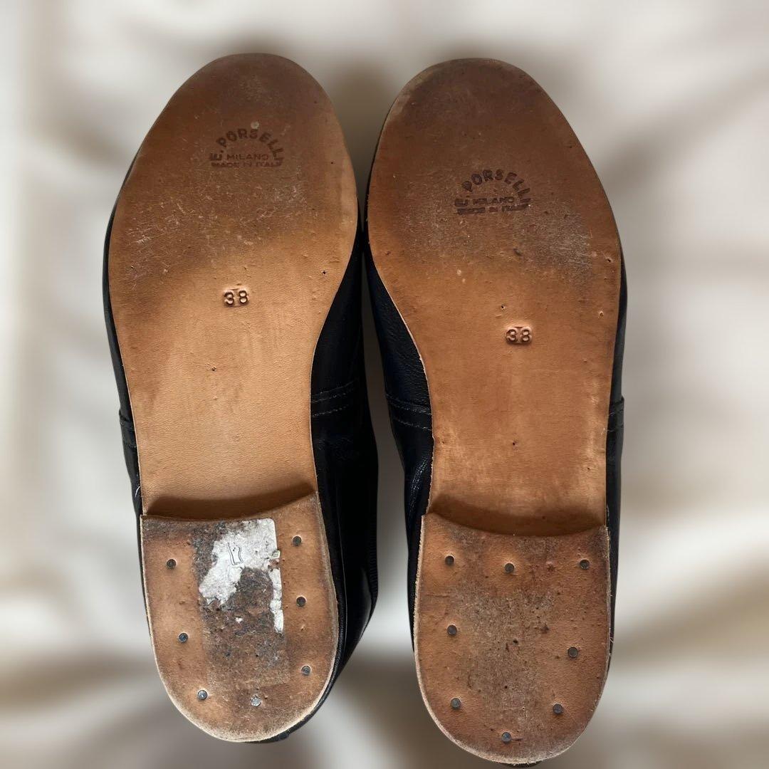 A.P.C. × E.PORSELLI レザーバレエシューズ ブラック フラット