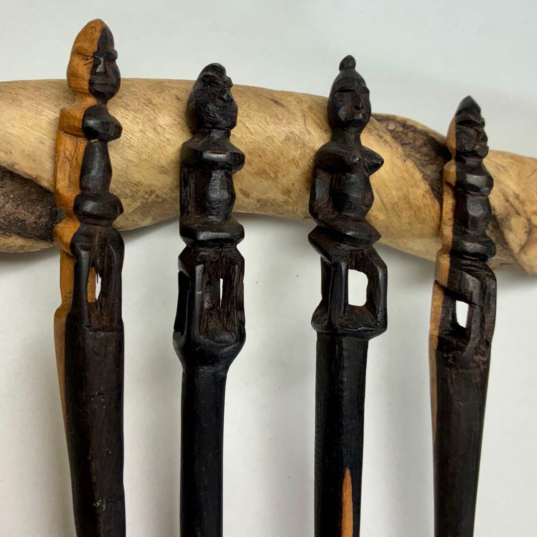 ドゴン族　サハラ砂漠の黒檀スプーン2本フォーク7本セット新品未使用1999年マリ