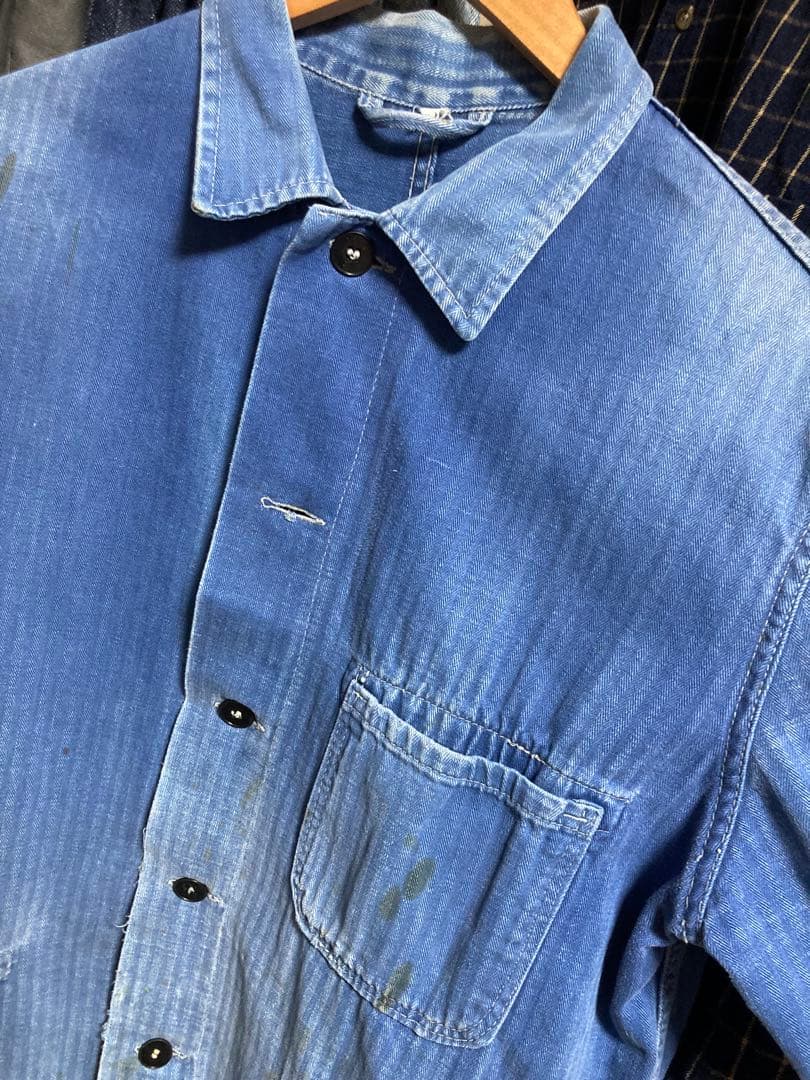 40s〜50s フレンチワーク ヘリンボーン ワークジャケット フェード