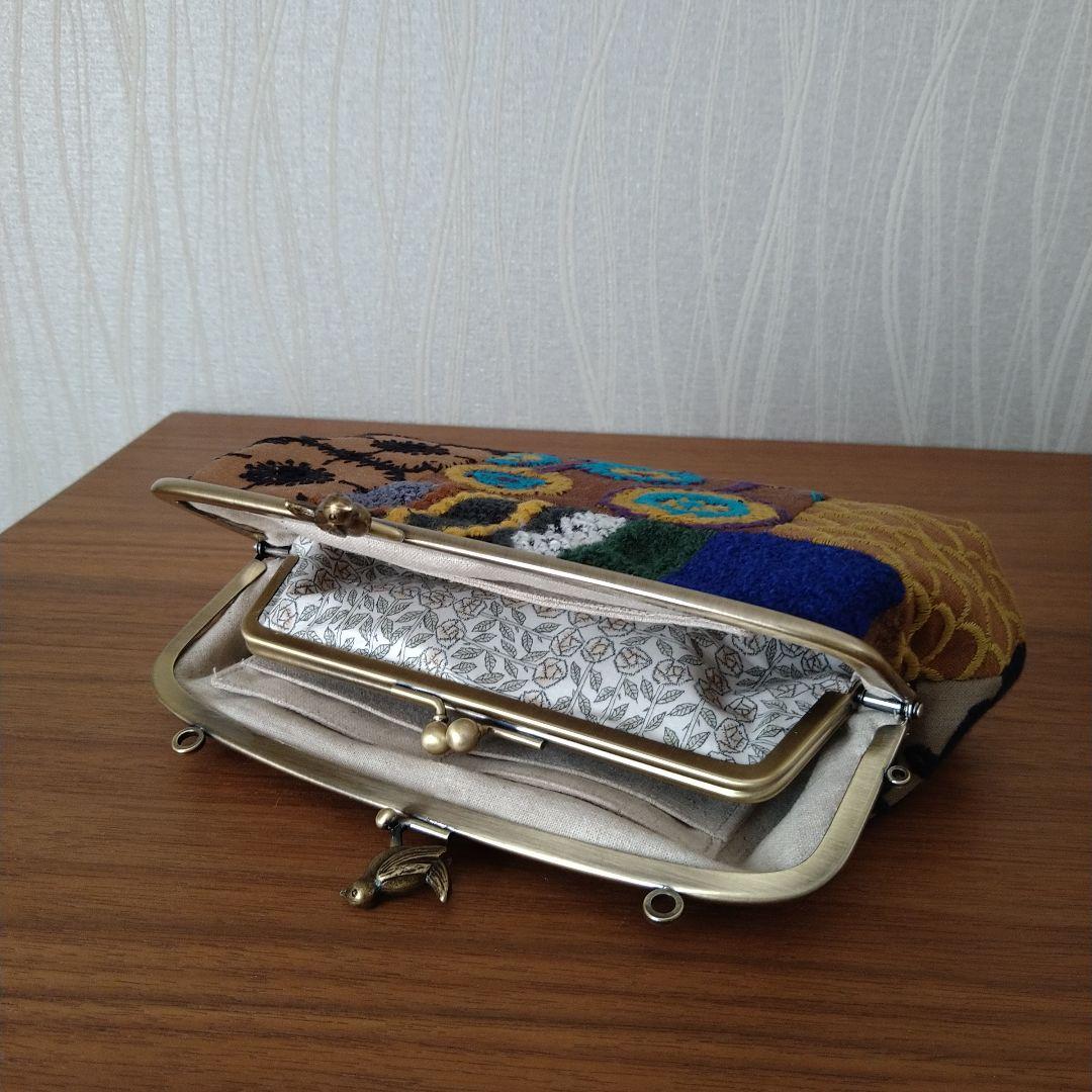 new❁ 小鳥の親子がま口長財布/ brownmix☆ミナペルホネンハンドメイド