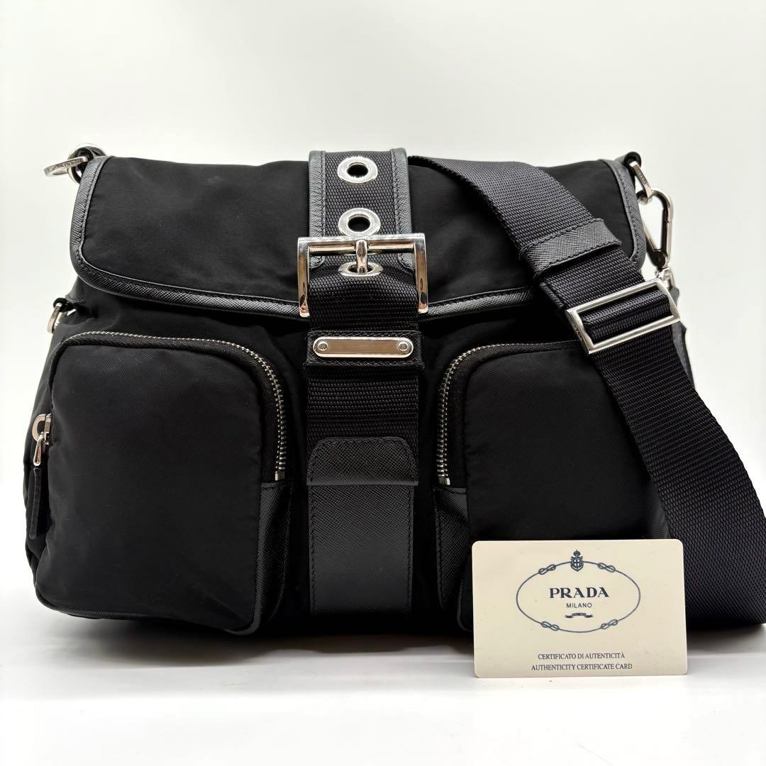 【極美品】PRADA ショルダーバッグ 三角ロゴプレート ナイロン サフィアーノ