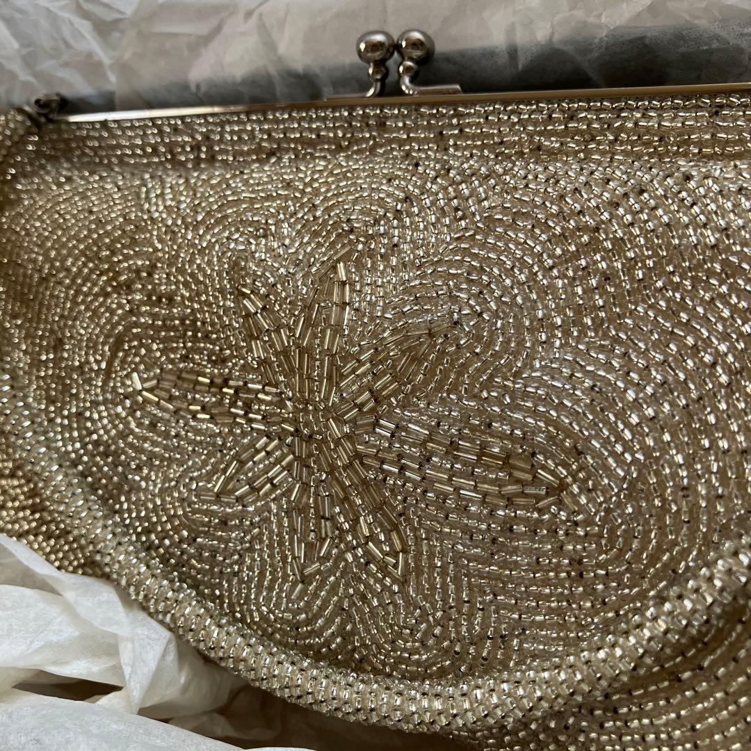 【美品】ヴィンテージ WAKO 銀座和光 高級ビーズ パーティーバッグ シルバー